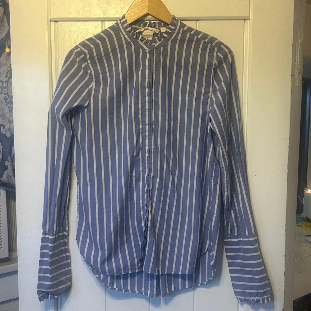 Blue and White Striped Long Sleeve Shirt